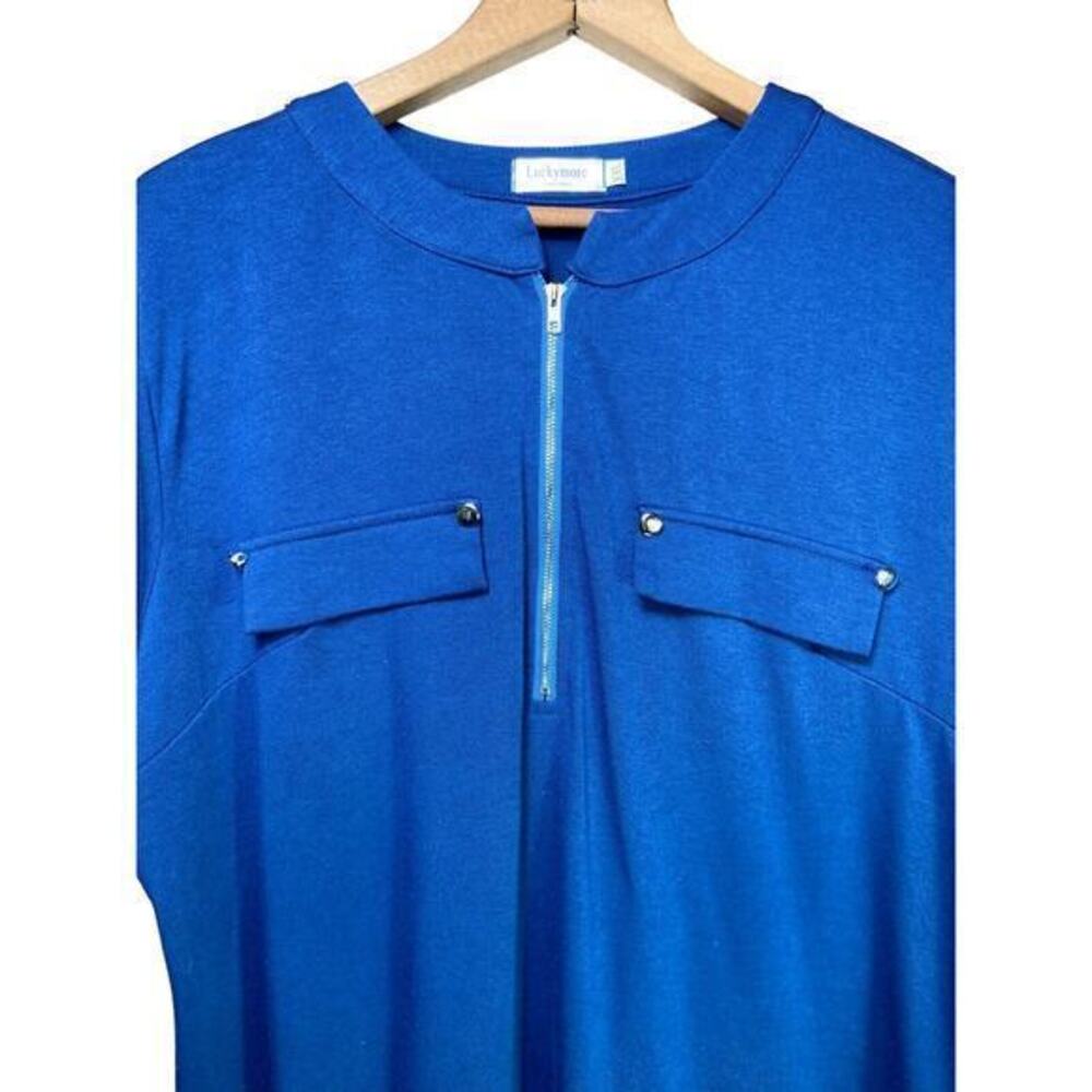 Elegant Blue Zip-Up Women's Blouse - Picture 2 of 9